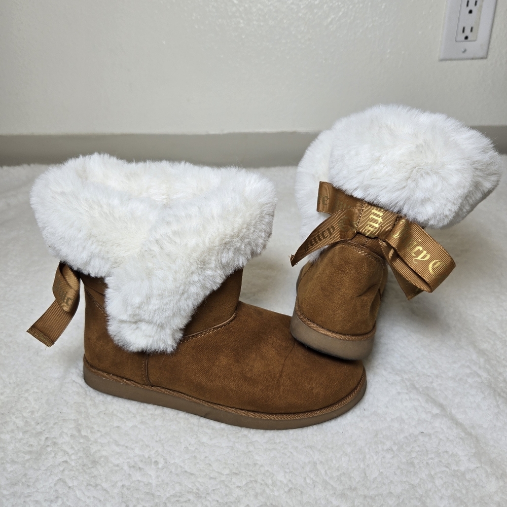 Juicy Couture 8.5 Fur Boots Cozy Slip On Booties Bow Flats